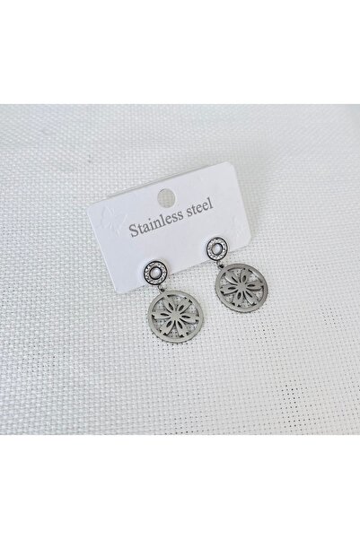 RM Bijuteri Zircon Stone Flower of Life Steel Earrings