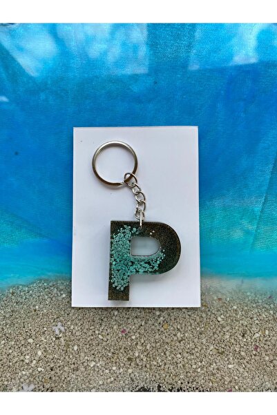 Yopoksi Desing سلسلة مفاتيح بتصميم خاص بتأثير البحر من الإيبوكسي على شكل حرف P