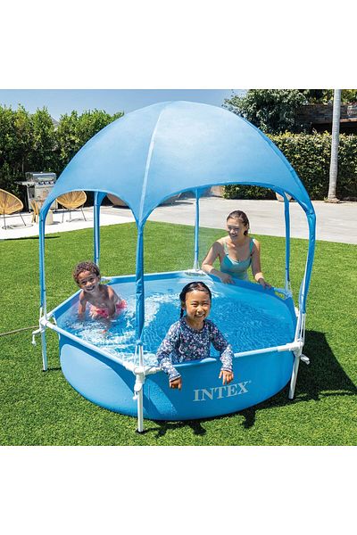 SERSIMO Piscina Rotunda Cu Cadru Meltalic Si Parasolar Canopy Intex 28290np, D183xh38 Cm
