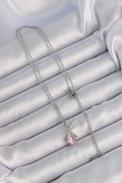 Store 316L Steel Chain Silver Color Pink Zircon Stone Fairy Necklace
