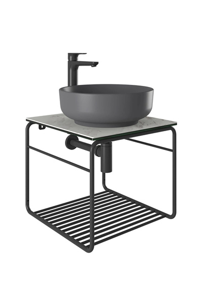 KALE Volo 45 Cm Yuvarlak Mat Antrasit Lavabolu Metal Banyo Mobilya Seti 310300104139