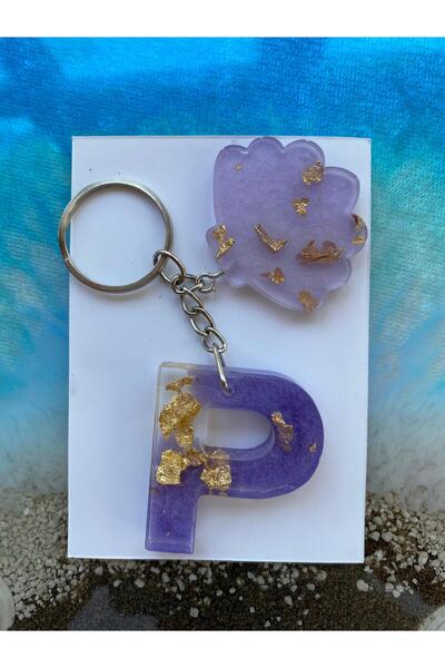 Yopoksi Desing سلسلة مفاتيح بتصميم خاص مطلية بالذهب الإيبوكسي حرف P
