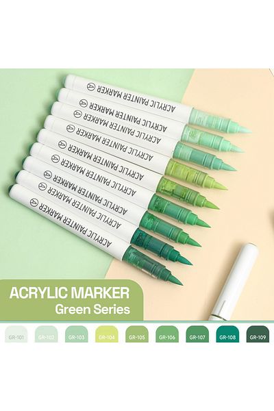 Choice Green Series Automatic Ink Control Acrylic Paint Markers, 9 pcs Brush Tip Acrylic Paint Pens set wit
