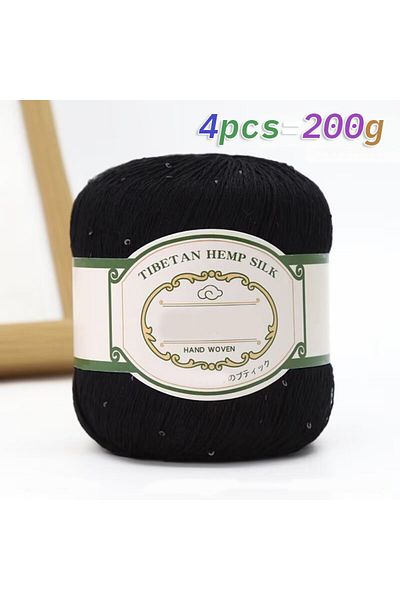 Choice 23 Pearl Black 200g Cotton Linen Lace with Sequin Yarn, Cotton Linen Hand Woven Crochet Hollow Summe