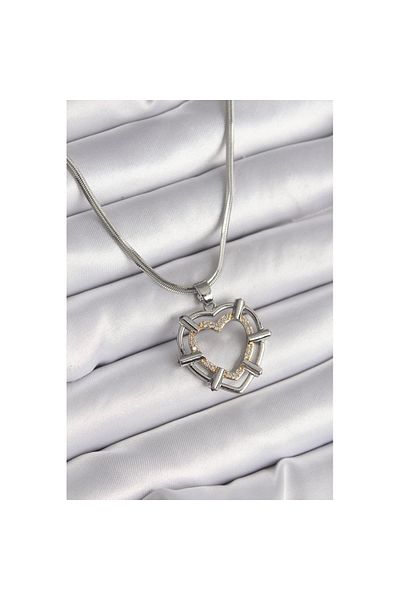 Skygo 316L Steel Silver Color Italian Chain Mix Color Zircon Stone Detail Heart Model Women's Necklace - Tj-Bko9600