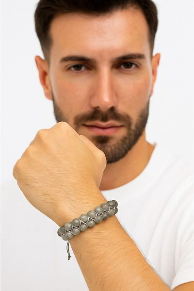 Safnaturel Igsl Certified Labradorite 8 mm Double Row Macrame Natural Stone Bracelet