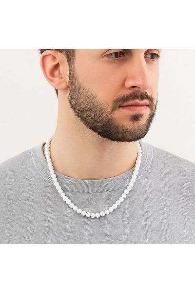 Safnaturel Igsl Certified Selenite 6 mm Strand Natural Stone Necklace