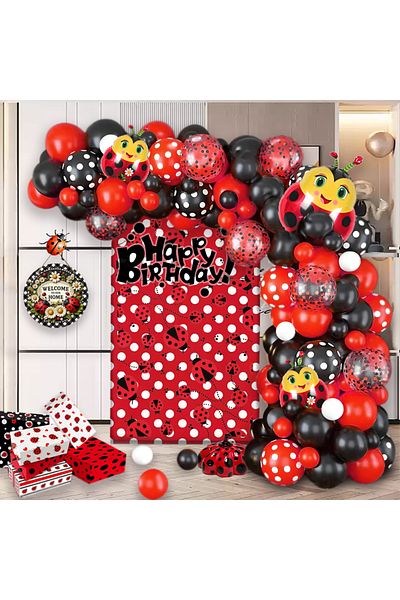 Choice Other As picture 105pcs Ladybug theme red and black polka dot balloon set, containing ladybug shape