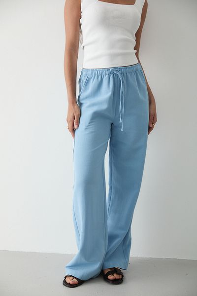 JASTE Pantaloni de damă albaștri cu talie elastică cu picioare largi din in Palazzo