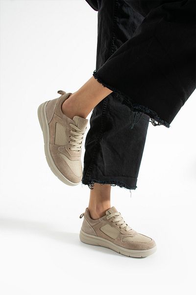 Getcho Thaes Women's Genuine Suede Leather Beige Sports Shoes