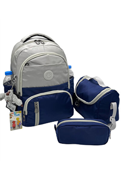 betto's İlkokul Çantası 3'lü Set Unisex Çocuk İlk Okul Çantası 8010 Gri-Lacivert