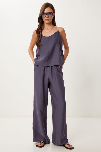 Lovelyİstanbul Set pantaloni bluză modal cu bretele SMOKED LRV0108