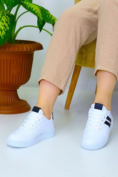 Weynes Unisex Λευκά Μαύρα 2 ρίγες με κορδόνια casual αθλητικά παπούτσια WSB4082