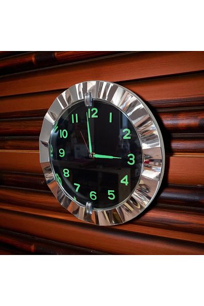 Bahat Phosphorescent Chrome Silver Color Wall Clock Diameter 32 cm Plastic