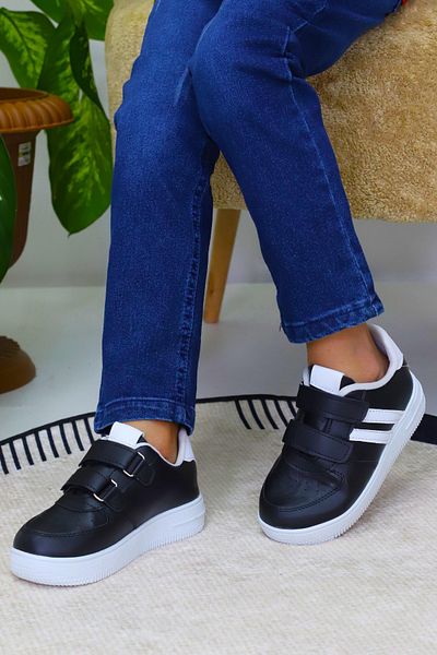Weynes Children's Black 2-Stripe Velcro Casual Sports Shoes Wsb4084