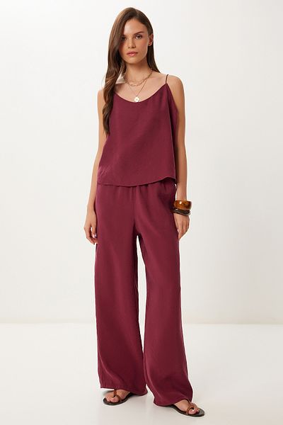 Lovelyİstanbul Set pantaloni bluză modal cu bretele CHERRY LRV0108