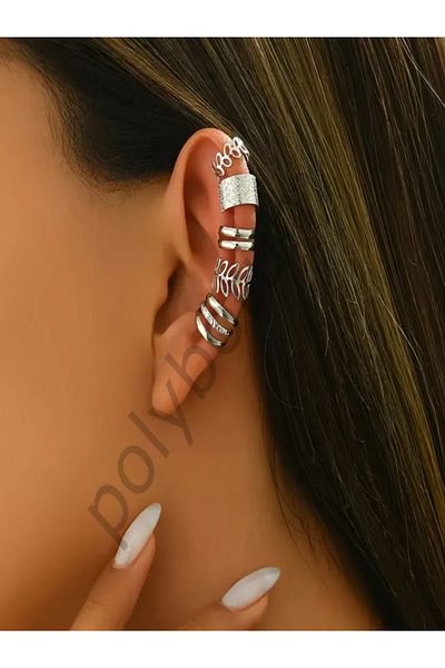 POLYBOTUM 5 Pieces Silver Color Classic Ear Cuff Set