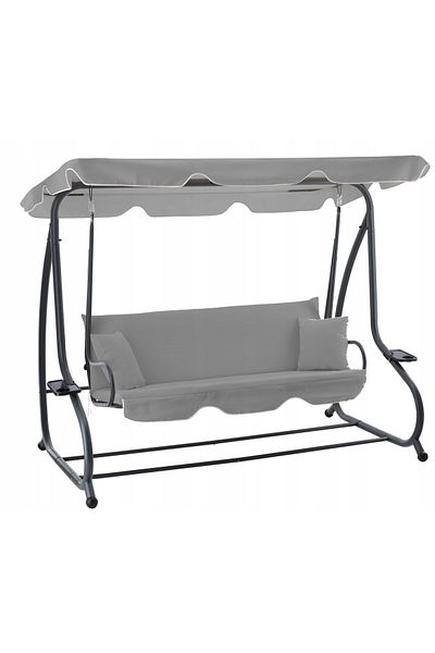 SERSIMO 4-seater garden swing with adjustable canopy, bed function and cup holder, 210x120x170 cm, gray