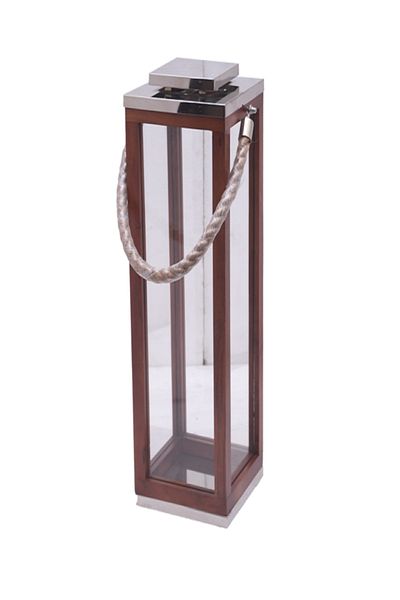 SERENE Wood and Glass Lantern with Rope Handle