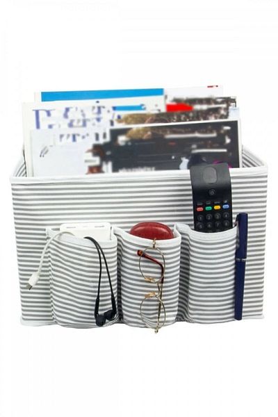 Tex Republic Alas Bedside Organizer Gray Striped Organizer Box Classic 35X22X22 cm