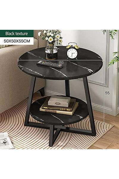 Generic Round Coffee Table, Double Layer Sofa Side Table End Table, Imitation Marble Coffee Round Table Snac