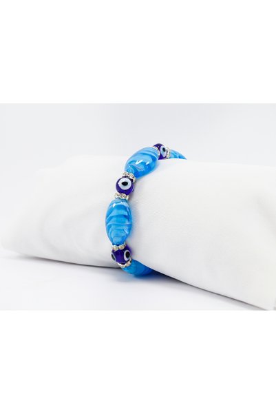 biuti Baby Blue Flat Beaded Bracelet, Gift Handmade Glass Evil Eye Beaded Bracelet