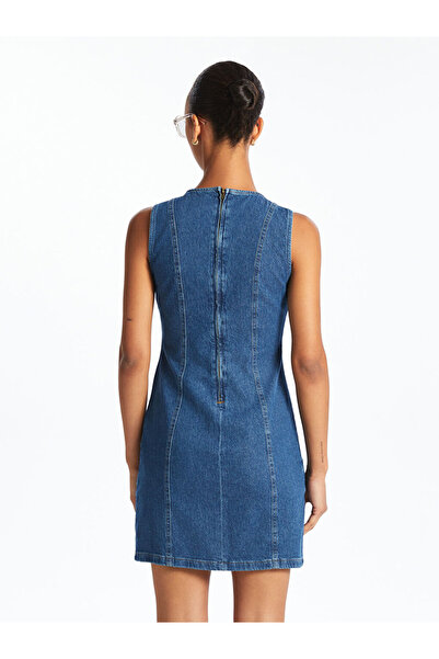 LC Waikiki LCW Vision Indigo Bisiklet Yaka Mini Jean Elbise S5OQ64Z8NVY25