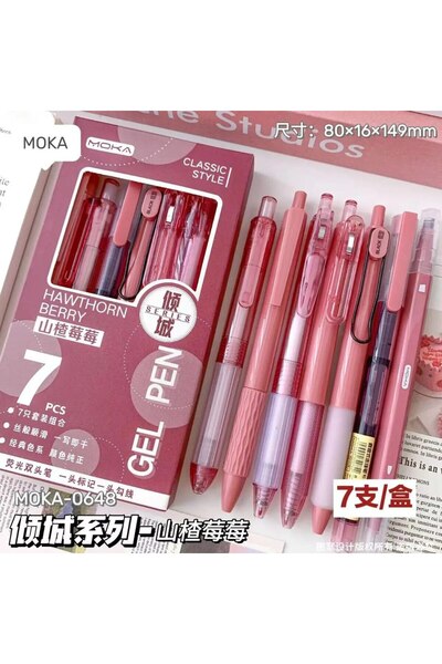 Choice Red 7pcs Boxed Press Students Exam Opening School Gift Gel Pen 0.5mm B...