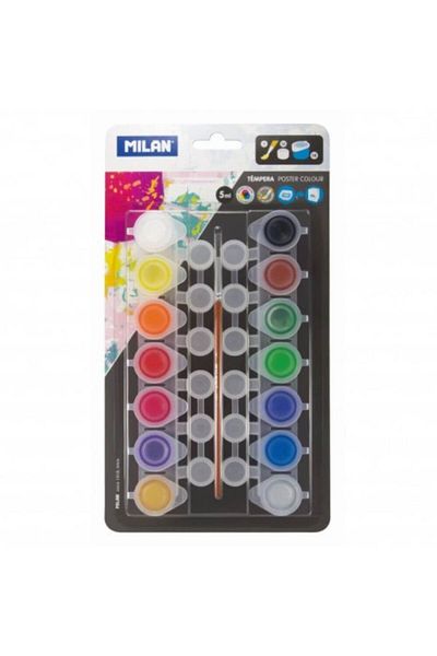 Milan Watercolors with Brush Milan, Guasa Model, 14 Colors, 5 ml