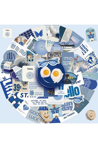 Choice 57 PCS 57pcs Ins Korean Sky Blue Kawaii Cartoon Stickers Cute Decals Kids Toy DIY Decoration Diary S