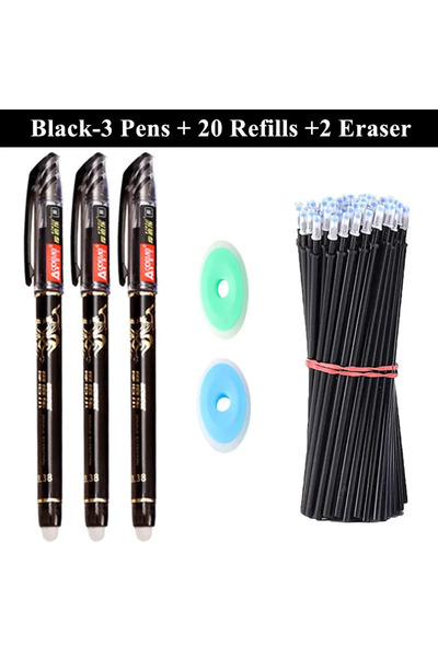 Choice مجموعة أقلام جل قابلة للمسح باللون الأسود، 3 أقلام، 20 قلمًا بديلًا، 2...