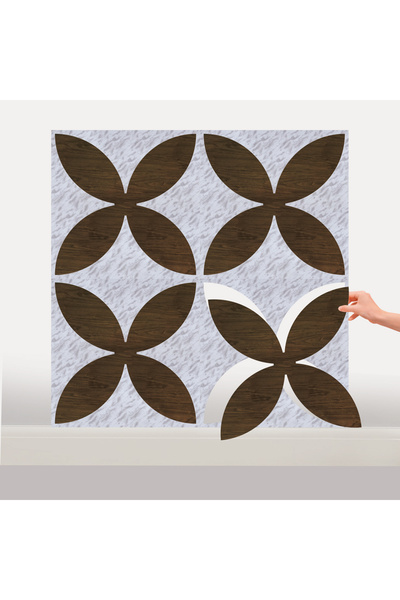 TİNK Kendinden Yapışkanlı Pvc Markuteri Mozaik 2 Parke Yer Döşemesi-Mermer-Teak -40x40 Cm-0,64 M²-4 Adet