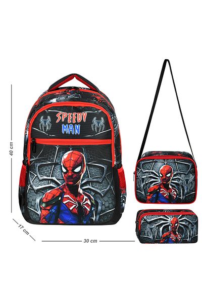 barberri Set modern de 3 geanți pentru școală primară cu model Spiderman cu buzunar dublu pentru stilou