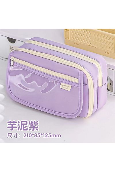 Choice Deep Purple 9-layer Large Capacity Pencil Case with Transparent Compartment and Magnetic Button Flip