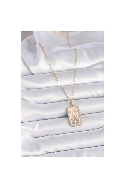 Skygo 316L Steel Gold Color Chain Libra Zodiac Sign Women's Necklace with Zircon Stone - Tj-Bko9469