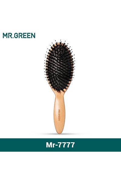 Mr Green فرشاة شعر من شعيرات الخنزير من MR.GREEN، مشط من خشب الزان الطبيعي للشعر المجعد والسميك والطويل والجاف والرطب