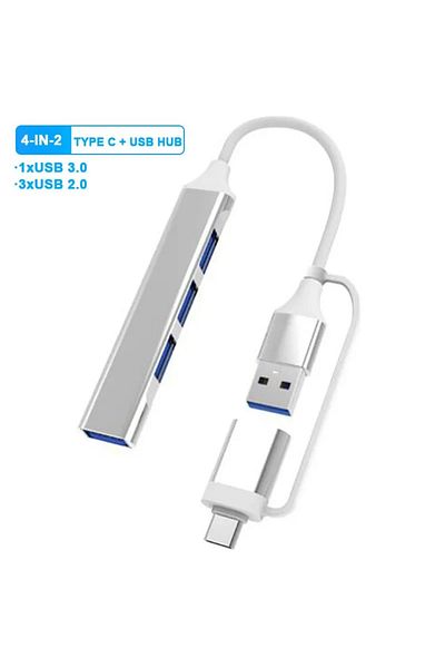 Kebidumei 4-IN-2 Silver 8 Ports USB C HUB USB A TYPE-C HUB Concentrator USB C Docking Station 5Gbps Multi Adap