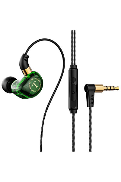 Vikefon سماعات أذن سلكية ديناميكية خضراء، سماعات أذن هاي فاي عالية الجهير، سماعات أذن 3.5 مم داخل الأذن مع ميكروفون، مناسبة للسباقات الرياضية