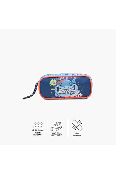 Juniors Shark Print Pencil Pouch with Zip Closure
