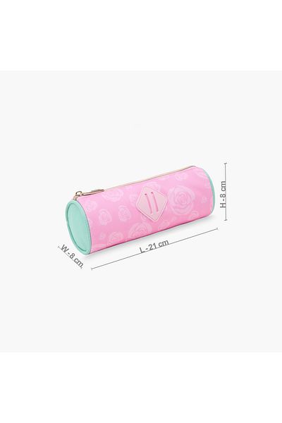 Juniors Floral Print Pencil Case with Applique Detail and Zip Closure