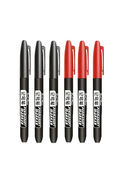 Choice 3 Black 3 Red Permanent Marker Pen Drawing Markers Black Blue Red Waterproof Ink Sketch Pens Station