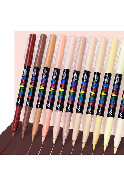 Choice 12color 12 colors skin color acrylic markers soft tip for students DIY handbook doodle marking paint
