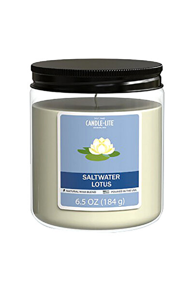 Candle-Lite شمعة معطرة برائحة اللوتس المالح من مزيج الشمع الطبيعي مع غطاء علوي أبيض 6.5 أونصة