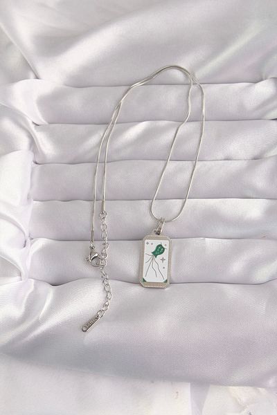 Clariss 316L Steel Silver Color White Enamel Tarot Necklace