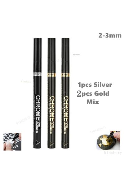 Choice 1pc silver 2pcs gold 3/2/1pcs Chrome Mirror Marker Pen 2mm DIY Reflective Paint Pens Mirror Markers