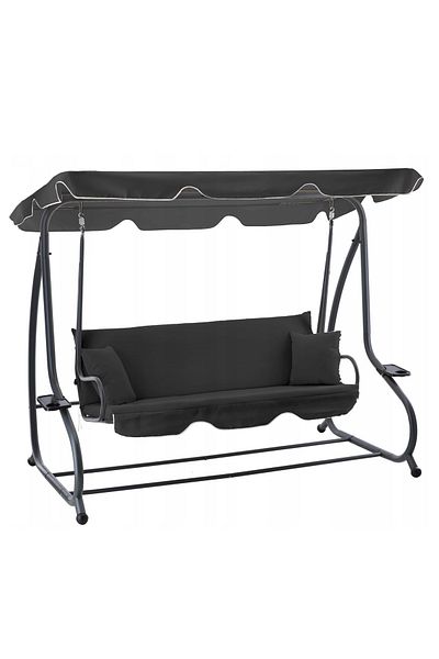 SERSIMO 3-seater garden swing with adjustable canopy, cushions and cup holder, 210x120x170 cm, dark gray