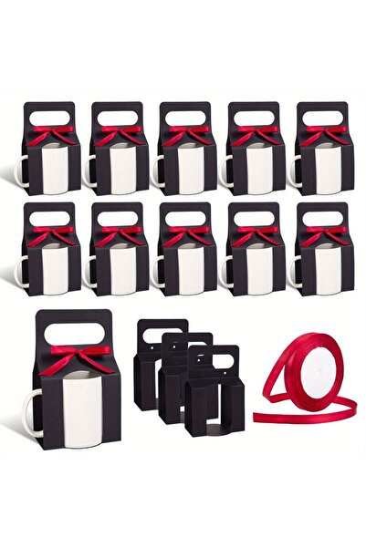 Choice علب هدايا سوداء مكونة من 12 كوبًا، مقاس 11.5 × 9.7 × 6 سم، مع لفة واحد...