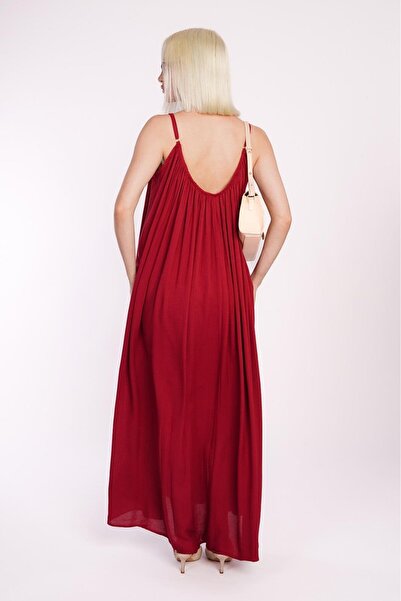 Madmext Bordo Halter Yaka Askılı Uzun Basic Kadın Elbise MG2163