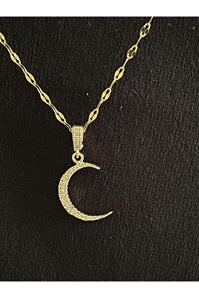 ASD TAKI قلادة فولاذية فاخرة بحجر الزركون مع تفاصيل هلال