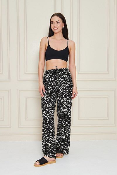 Kutaf Black Polka Dot Wide Leg Summer Viscose Trousers